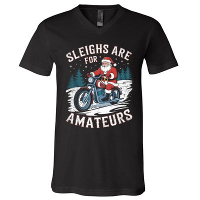 Christmas Funny Santa Claus Humor Xmas Holiday Motorcycle V-Neck T-Shirt