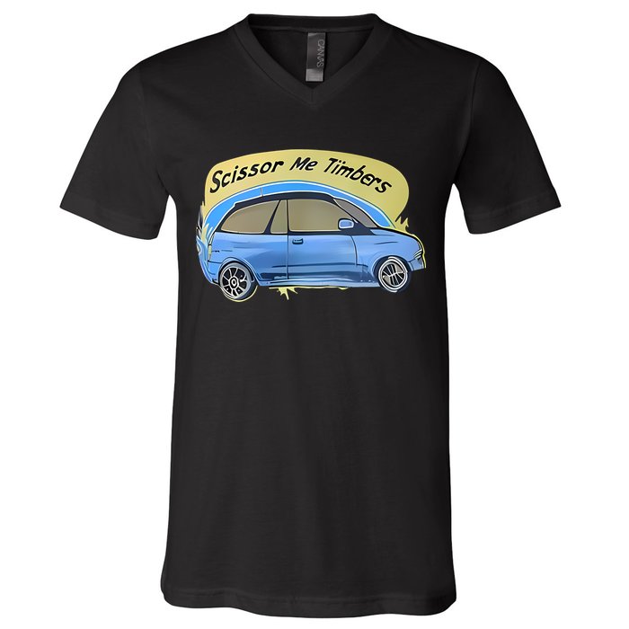 Connor Flintoft Scissor Me Timbers Car V-Neck T-Shirt