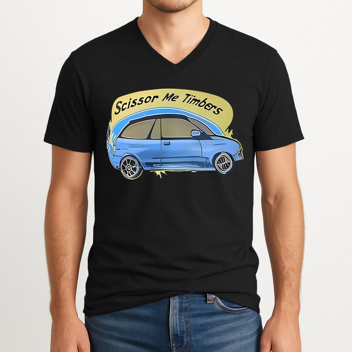 Connor Flintoft Scissor Me Timbers Car V-Neck T-Shirt