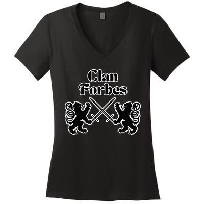 Clan Forbes Scottish Swords Lion Women's V-Neck T-Shirt