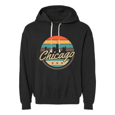 Chicago Flag Skyline Vintage Illinois Usa Souvenir Garment-Dyed Fleece Hoodie