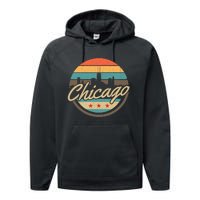 Chicago Flag Skyline Vintage Illinois Usa Souvenir Performance Fleece Hoodie