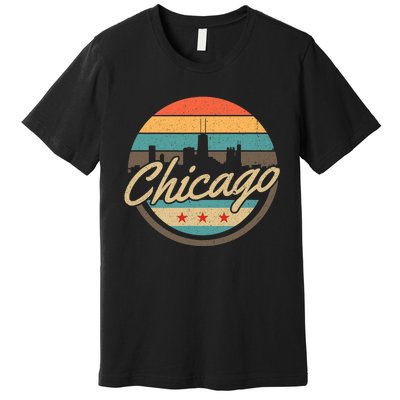 Chicago Flag Skyline Vintage Illinois Usa Souvenir Premium T-Shirt