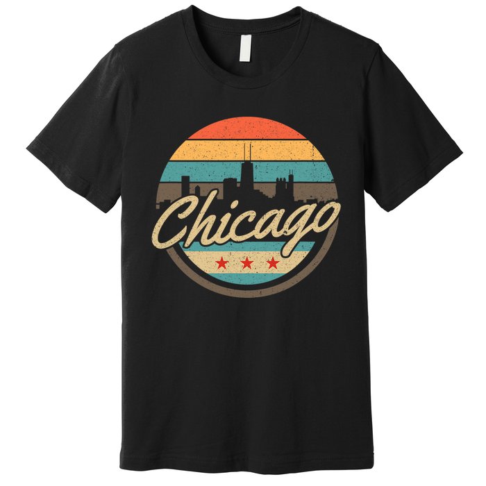 Chicago Flag Skyline Vintage Illinois Usa Souvenir Premium T-Shirt