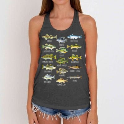 Cool Fish Species Biology Types Of Freshwater Fish Fishing Gift Women's Knotted Racerback Tank