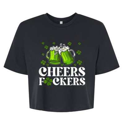 Cheers Fuckers St Patricks Day Funny Beer Drinking Mugs Bella+Canvas Jersey Crop Tee