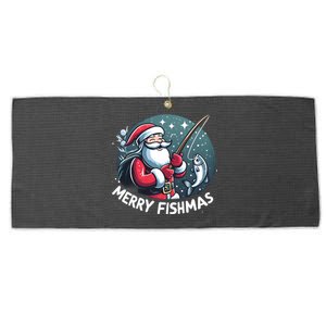 Christmas Funny Santa Merry Fishmas For Fishing Lovers Funny Gift Large Microfiber Waffle Golf Towel