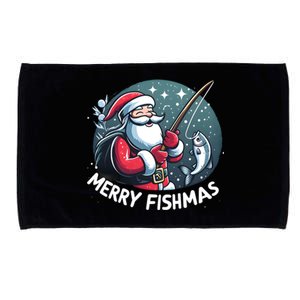 Christmas Funny Santa Merry Fishmas For Fishing Lovers Funny Gift Microfiber Hand Towel