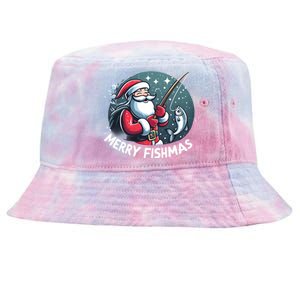 Christmas Funny Santa Merry Fishmas For Fishing Lovers Funny Gift Tie-Dyed Bucket Hat