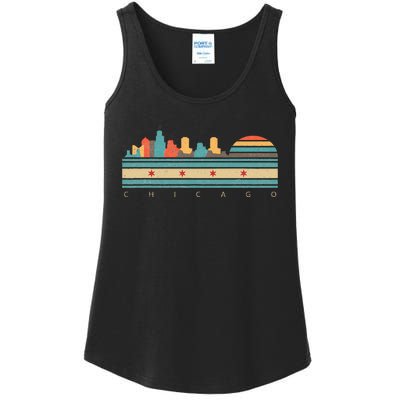 Chicago Flag Skyline Vintage Illinois City Retro Souvenir Ladies Essential Tank