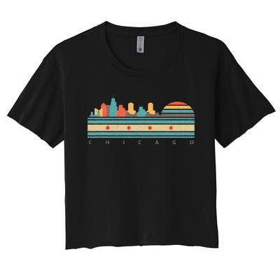 Chicago Flag Skyline Vintage Illinois City Retro Souvenir Women's Crop Top Tee