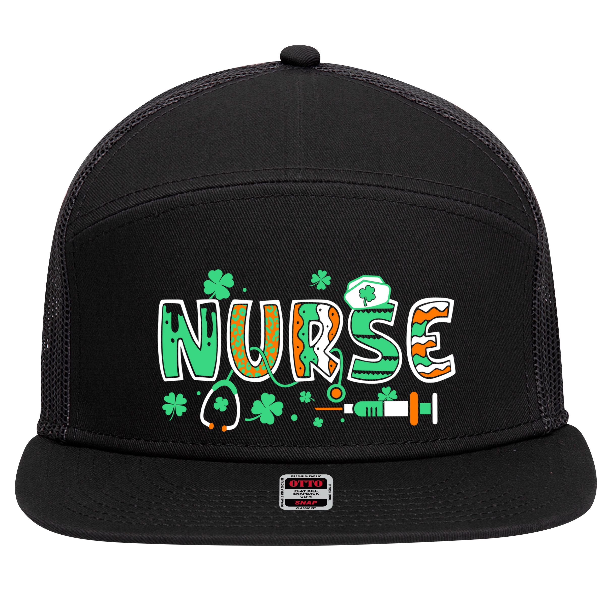 Cute Funny St Patricks Day Nurse 7 Panel Mesh Trucker Snapback Hat