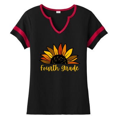 Cute Fall Sunflower Back To School Fourth Grade 4Th Grade Great Gift Ladies Halftime Notch Neck Tee