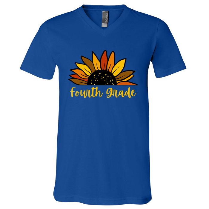 Cute Fall Sunflower Back To School Fourth Grade 4Th Grade Great Gift V-Neck T-Shirt