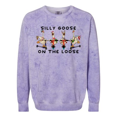 Cute Funny Santa Duck Silly Goose On The Loose Christmas Colorblast Crewneck Sweatshirt