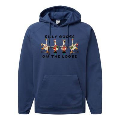 Cute Funny Santa Duck Silly Goose On The Loose Christmas Performance Fleece Hoodie