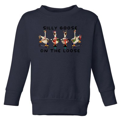 Cute Funny Santa Duck Silly Goose On The Loose Christmas Toddler Sweatshirt