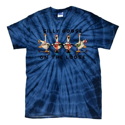 Cute Funny Santa Duck Silly Goose On The Loose Christmas Tie-Dye T-Shirt