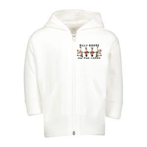 Cute Funny Santa Duck Silly Goose On The Loose Christmas Toddler Zip Fleece Hoodie