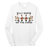 Cute Funny Santa Duck Silly Goose On The Loose Christmas Long Sleeve Shirt