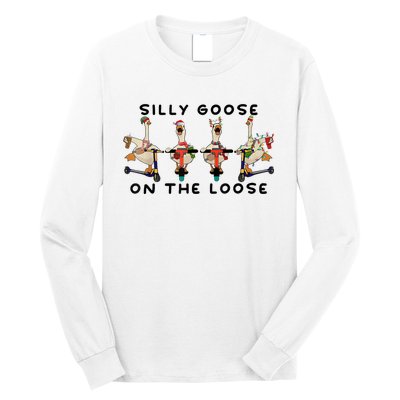 Cute Funny Santa Duck Silly Goose On The Loose Christmas Long Sleeve Shirt