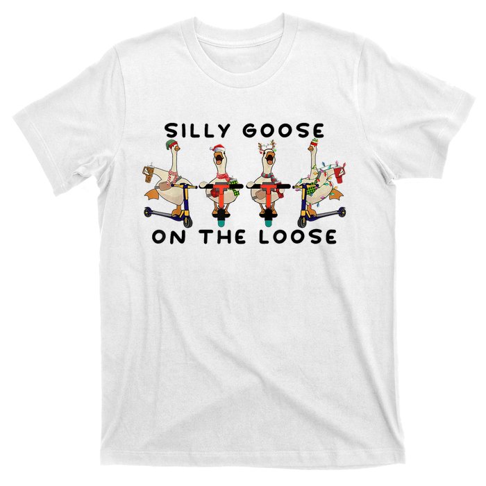 Cute Funny Santa Duck Silly Goose On The Loose Christmas T-Shirt