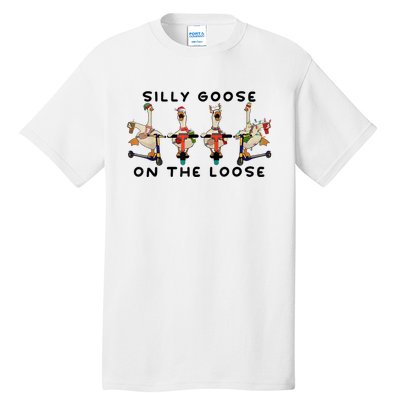 Cute Funny Santa Duck Silly Goose On The Loose Christmas Tall T-Shirt