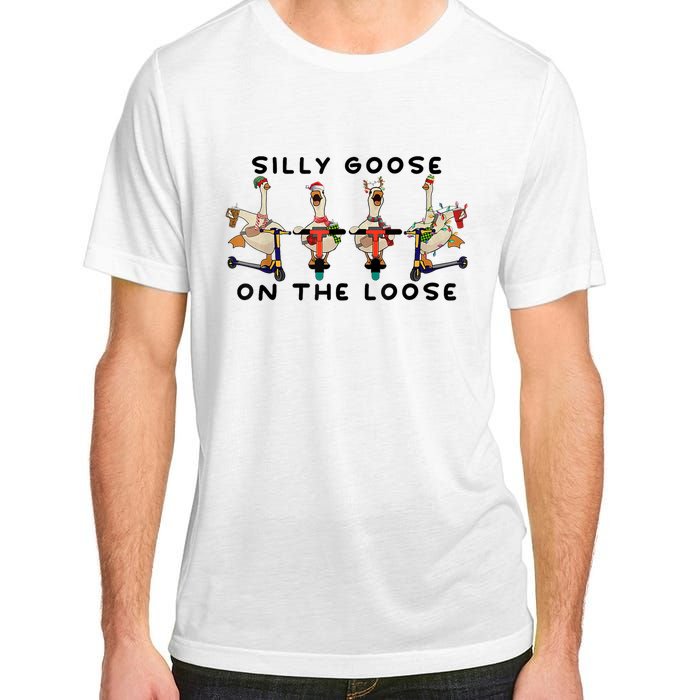 Cute Funny Santa Duck Silly Goose On The Loose Christmas Adult ChromaSoft Performance T-Shirt