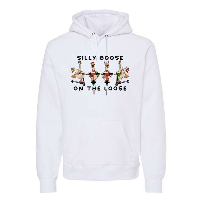 Cute Funny Santa Duck Silly Goose On The Loose Christmas Premium Hoodie