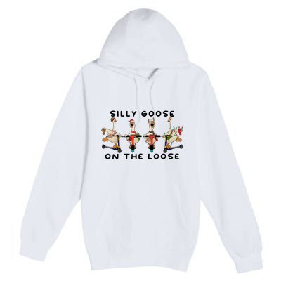 Cute Funny Santa Duck Silly Goose On The Loose Christmas Premium Pullover Hoodie