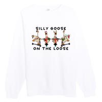 Cute Funny Santa Duck Silly Goose On The Loose Christmas Premium Crewneck Sweatshirt