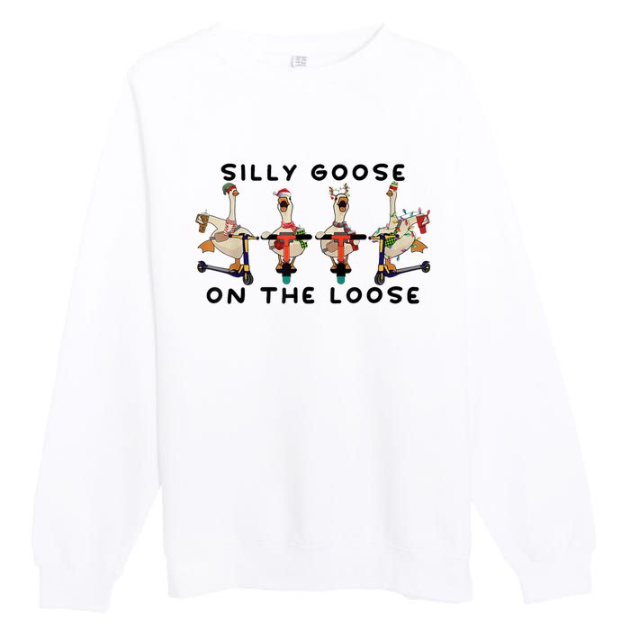 Cute Funny Santa Duck Silly Goose On The Loose Christmas Premium Crewneck Sweatshirt