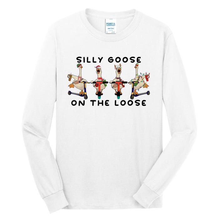 Cute Funny Santa Duck Silly Goose On The Loose Christmas Tall Long Sleeve T-Shirt