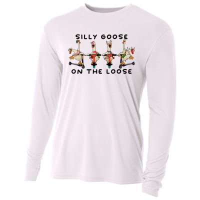 Cute Funny Santa Duck Silly Goose On The Loose Christmas Cooling Performance Long Sleeve Crew