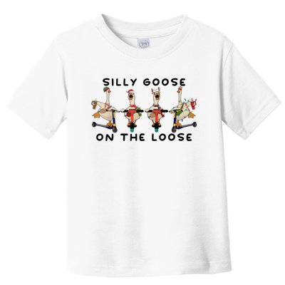 Cute Funny Santa Duck Silly Goose On The Loose Christmas Toddler T-Shirt