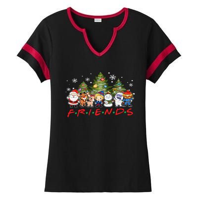 Christmas Friends Santa Rudolph Snowman Family Xmas Adults  Ladies Halftime Notch Neck Tee