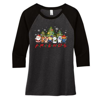 Christmas Friends Santa Rudolph Snowman Family Xmas Adults  Women's Tri-Blend 3/4-Sleeve Raglan Shirt