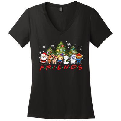 Christmas Friends Santa Rudolph Snowman Family Xmas Adults  Women's V-Neck T-Shirt