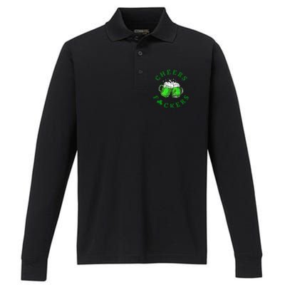 Cheers Fuckers St Patricks Day Women Beer Drinking Mugs Performance Long Sleeve Polo