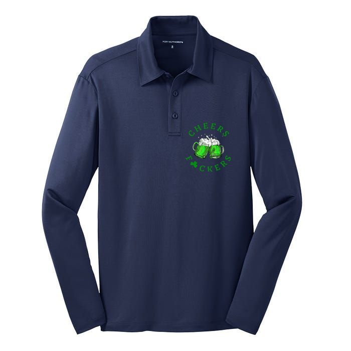 Cheers Fuckers St Patricks Day Women Beer Drinking Mugs Silk Touch Performance Long Sleeve Polo