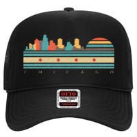 Chicago Flag Skyline Vintage Illinois City Retro Souvenir High Crown Mesh Back Trucker Hat