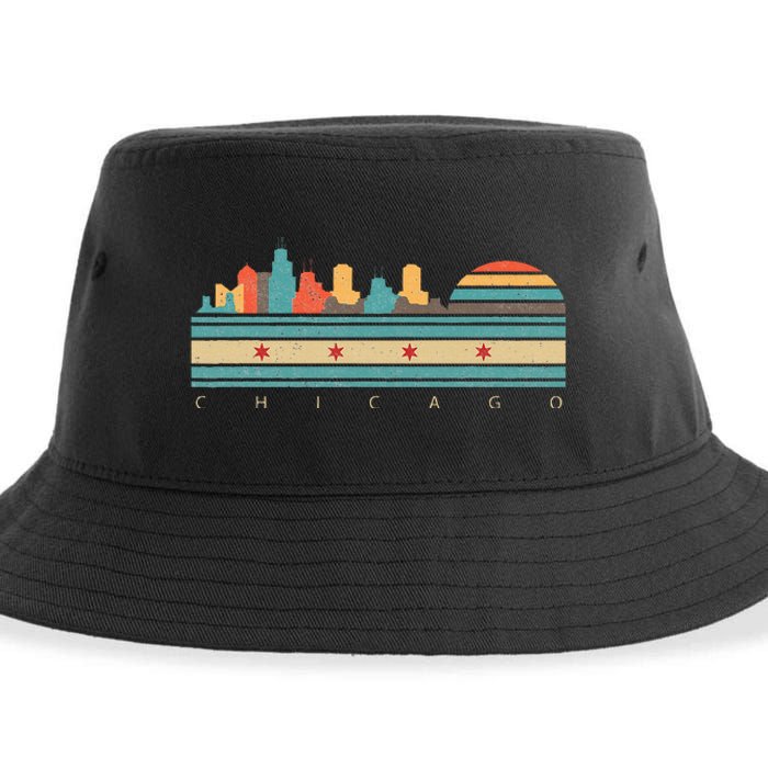 Chicago Flag Skyline Vintage Illinois City Retro Souvenir Sustainable Bucket Hat