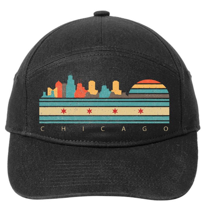 Chicago Flag Skyline Vintage Illinois City Retro Souvenir 7-Panel Snapback Hat