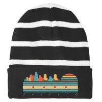 Chicago Flag Skyline Vintage Illinois City Retro Souvenir Striped Beanie with Solid Band