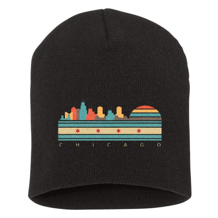 Chicago Flag Skyline Vintage Illinois City Retro Souvenir Short Acrylic Beanie