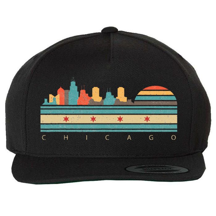 Chicago Flag Skyline Vintage Illinois City Retro Souvenir Wool Snapback Cap