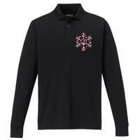 Christmas Flamingo Santa Hat Xmas Lights Flamingo Snowflakes Performance Long Sleeve Polo