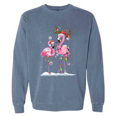 Christmas Flamingo Santa Hat Xmas Lights Flamingo Loves Gift Garment-Dyed Sweatshirt