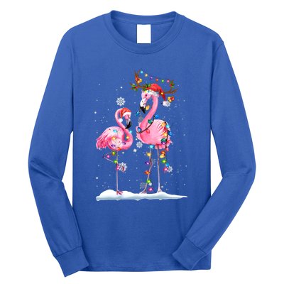 Christmas Flamingo Santa Hat Xmas Lights Flamingo Loves Gift Long Sleeve Shirt