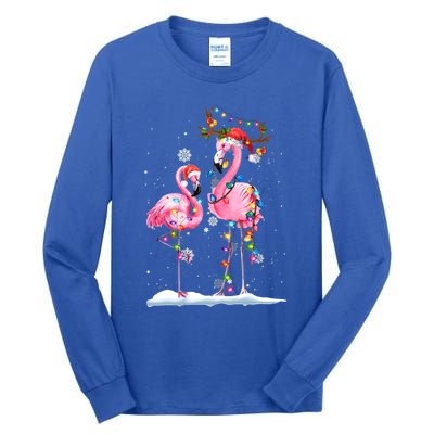 Christmas Flamingo Santa Hat Xmas Lights Flamingo Loves Gift Tall Long Sleeve T-Shirt